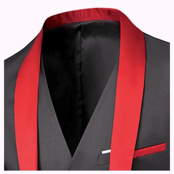 Tuxedo Suit | Black & Burgundy | 3 Piece | Size Large - Picture 3 of 7